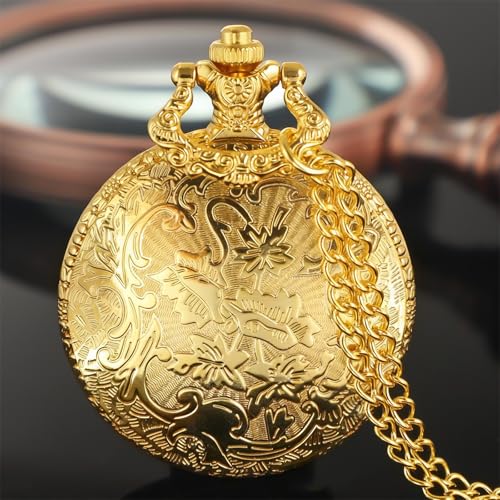 Vintage 3D Flower Quartz Pocket Watch with Chain