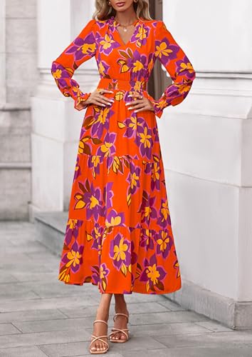 PRETTYGARDEN Women's Floral Maxi Dress Fall A Line Wedding Guest Dresses