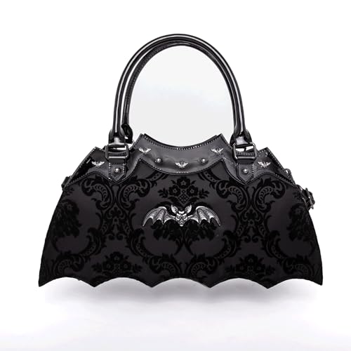 Bat Shaped Damask Handbag with Metal Embellishments