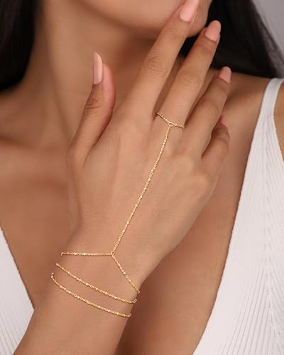 CHESKY 14K Gold Plated Hand Chain Bracelets for Women Stack Jewelry
