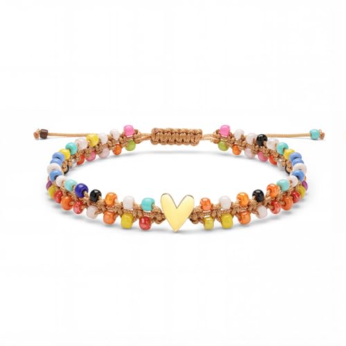 Beaded Bracelet for Women, Double Layer Colorful Seed Bead Bracelet with Heart Charm, Handmade Boho Stackable Bracelet, Adjustable Friendship Jewelry Gift for Women Secondary image