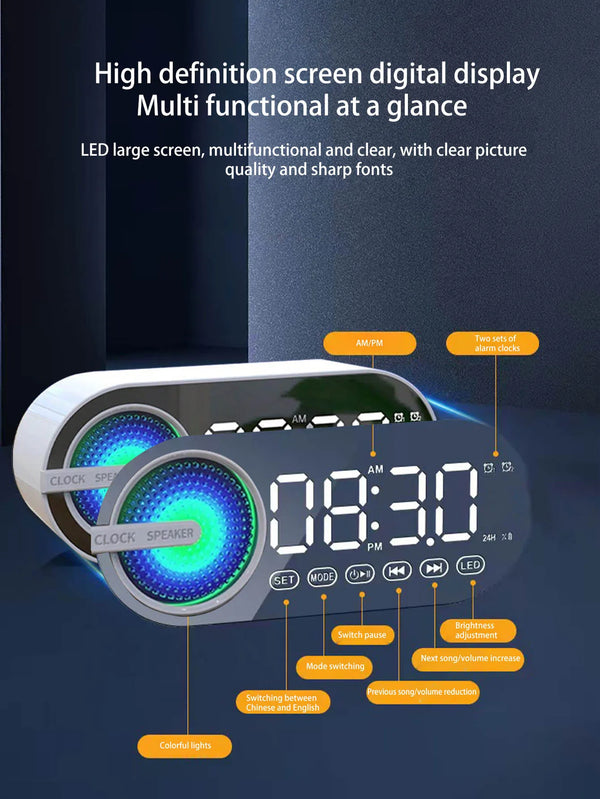 Mini Bluetooth Speaker with Clock & Subwoofer Bass