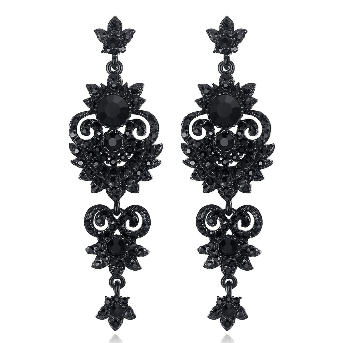 Vintage Floral Teardrop Butterfly Wing Black Austrian Crystal Drop Dangle Earrings for Women Bride Gift