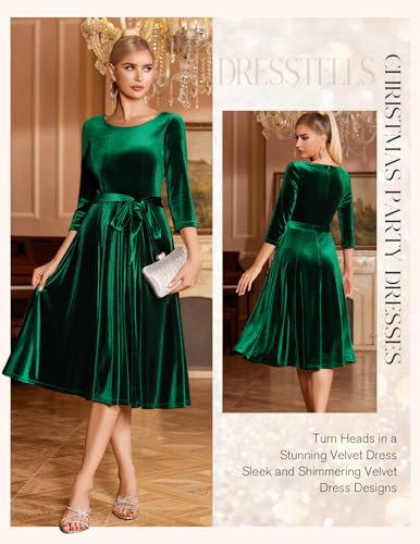 DRESSTELLS Velvet Cocktail Dress for Women, 2025 Winter Christmas Holiday Dress, 3/4 Long Sleeves Party Formal Gala