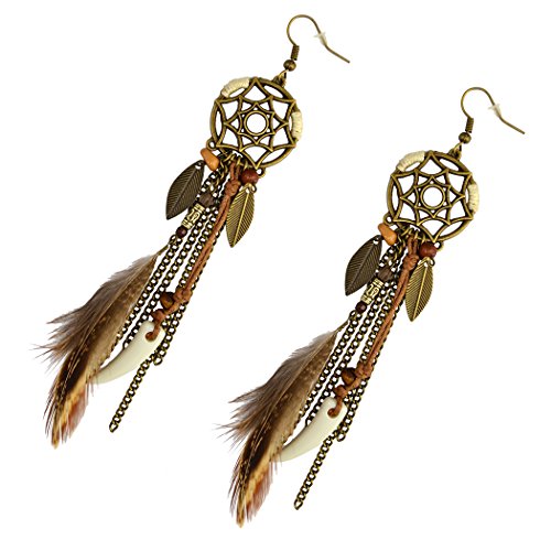 Punk Vintage Long Tassel Feather Beads Drop Wolf Tooth Pendant Earring Fish Hook Earrings Suitable to Wear At All Times