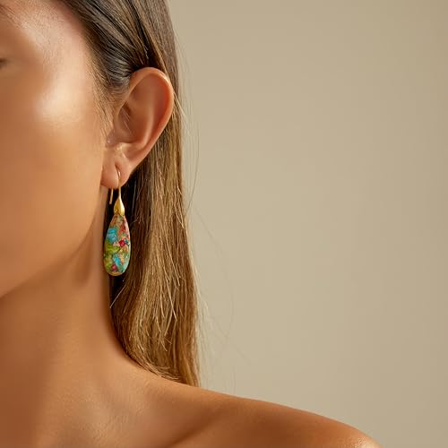 Natural Healing Stone Fishhoop Dangle Drop Earrings Statement Gold silver earrings Secondary image