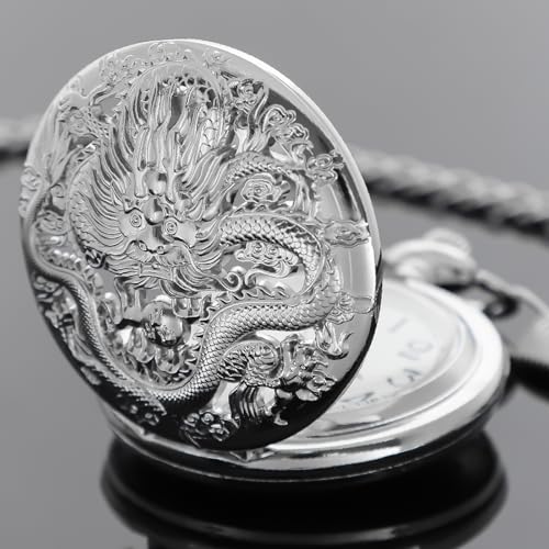 Dragon Design Quartz Pocket Watch Roman Numerals with Chain Birthdays