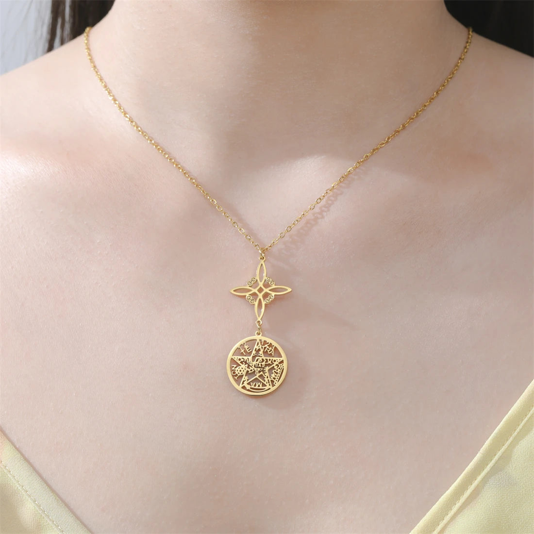 Stainless Steel Pentagram Necklace Tetragrammaton