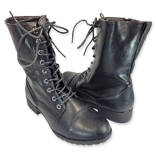 Forever Link Womens Round Toe Military Lace Up Knit Ankle Cuff Low Heel Combat Boots