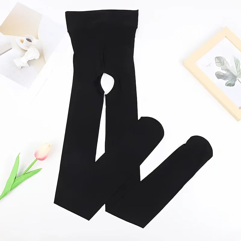 8D Oil Gloss High Waist Open Pantyhose