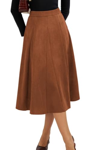 Belle Poque Women Suede Skirt High Waisted A Line Midi Skirts Main image