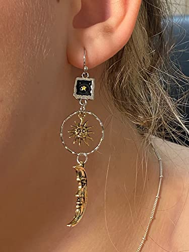 Vintage Sun Moon Star Asymmetric Drop Earrings