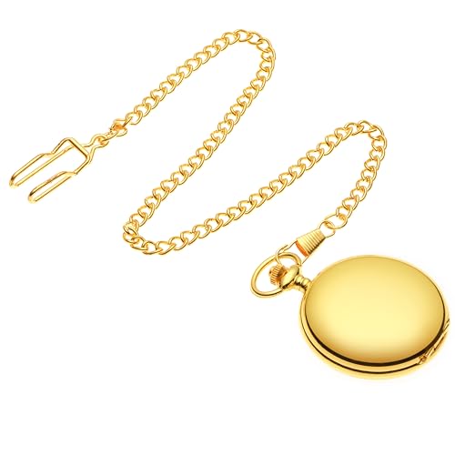 I-MART Smooth Vintage Pocket Watch with Chain (Gold)