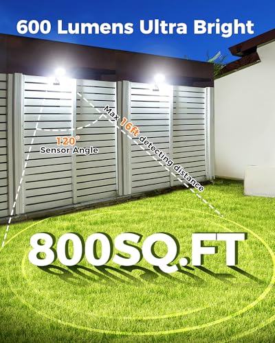 Motion Sensor Outdoor LED Light for Camping,fence, Patio (2, Black(6000k)