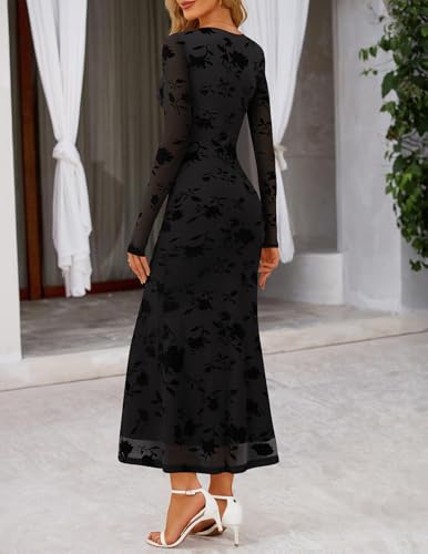 MEROKEETY Womens Fall Velvet Formal Wedding Guest Maxi Dress