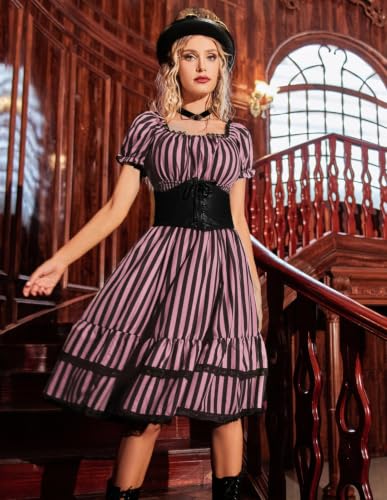 Scarlet Darkness Womens Gothic Pirate Corset A Line Midi Dress with Pockets