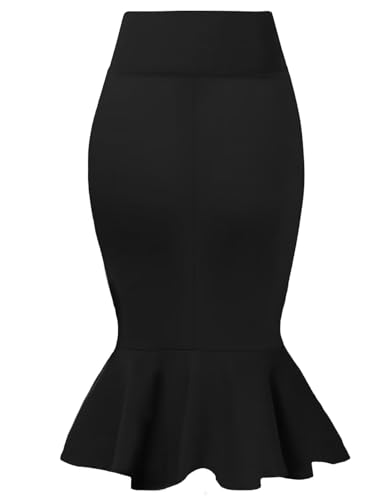 HyBrid & Company Womens Premium Nylon Ponte Stretch Office Fishtail Pencil Skirt High Waist Made in The USA Below Knee