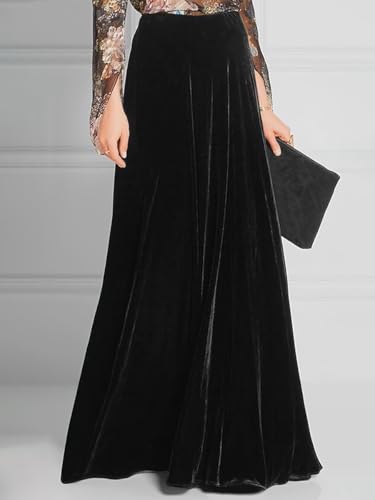 Women's Floor Length High Waist Evening Party Flowy Velvet Maxi Skirt