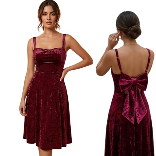 Elegant Classy Crushed Velvet Sleeveless Dress with Bow tie and Adustable Straps Short Formal Dress Main image