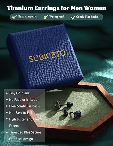 Subiceto 1 Pair Titanium Stud Earrings for Women Men Hypoallergenic