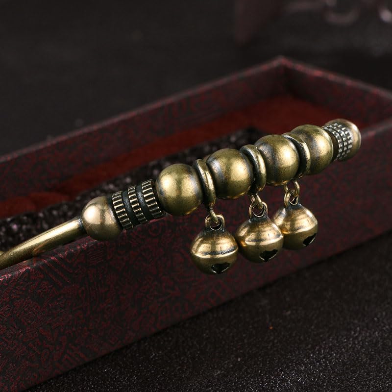 2Pcs Vintage Copper Retro Bell Bracelet Intricately Crafted with Timeless Design Adjustable Push-Pull Mechanism for Men Women