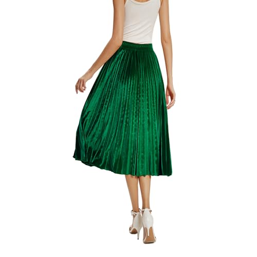 TONCHENGSD Women's Fall Winter Velvet Midi Skirt High Elastic Waist Pleated Skirt