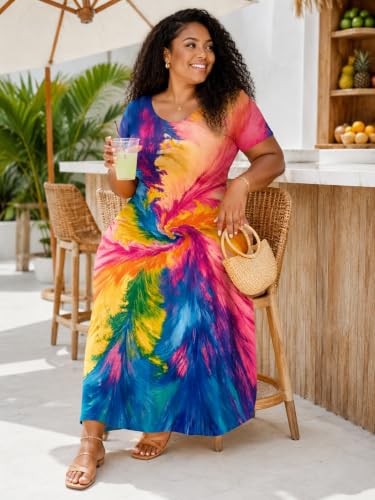 Plus Size Maxi Dress for Women Summer Short Sleeve Casual Sundress