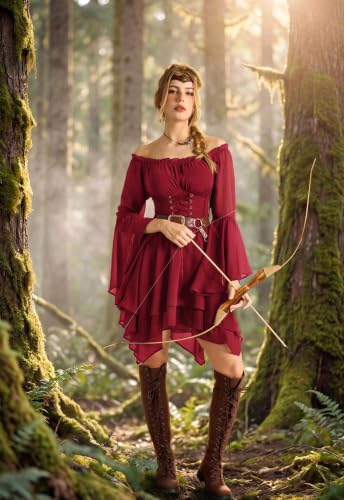 Scarlet Darkness Renaissance Costume Women Chiffon Corset Pirate Mini Dress