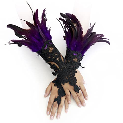 Feather Gloves Women Costume Wrist Cuffs
