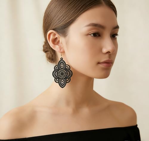 Black Filigree Hollow Lace Drop Earrings