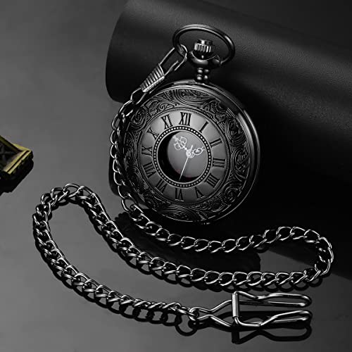 Vintage Roman Numeral Quartz Pocket Watch with Chain