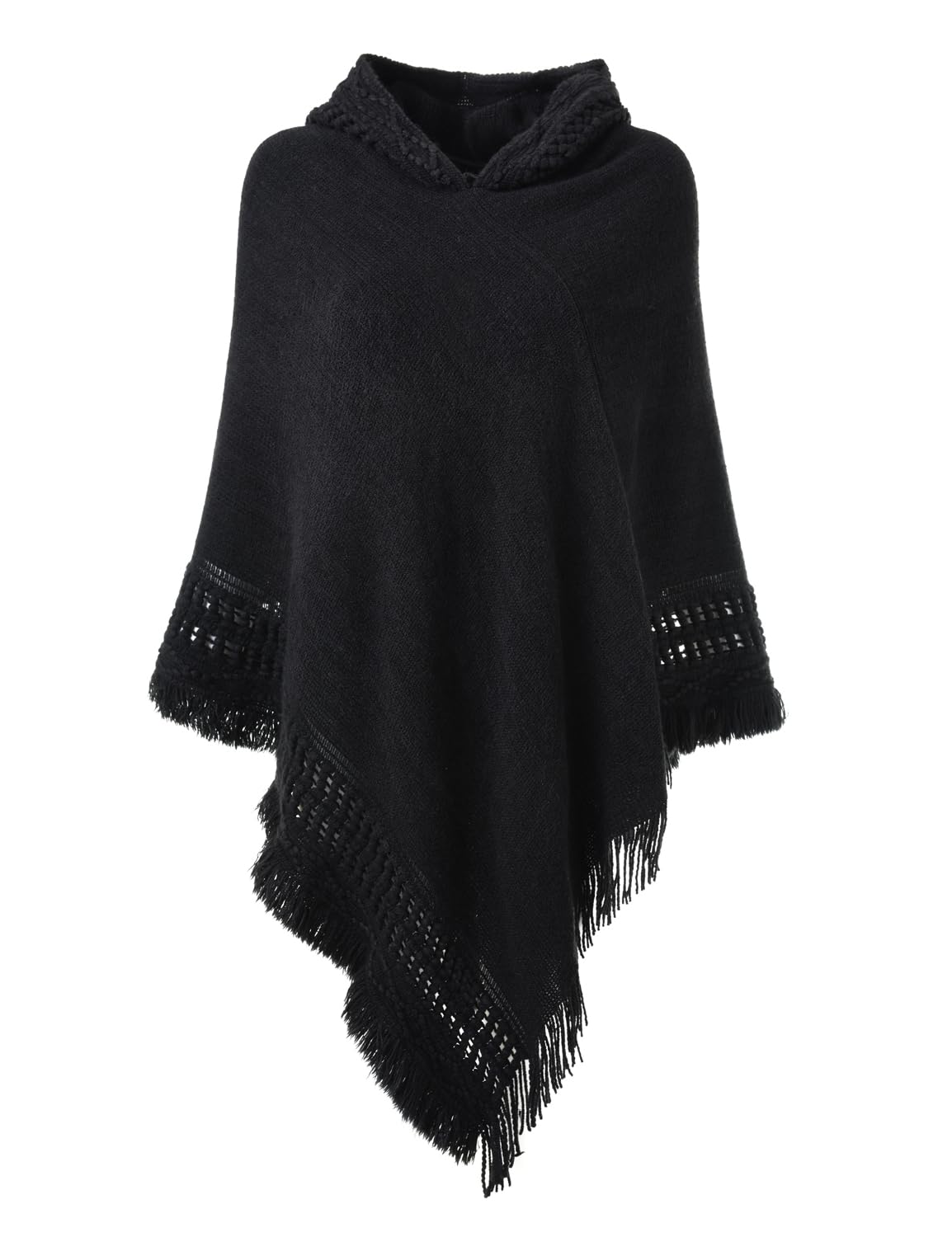 Ferand Women's Witchy Hooded Knit Poncho with Fringe
