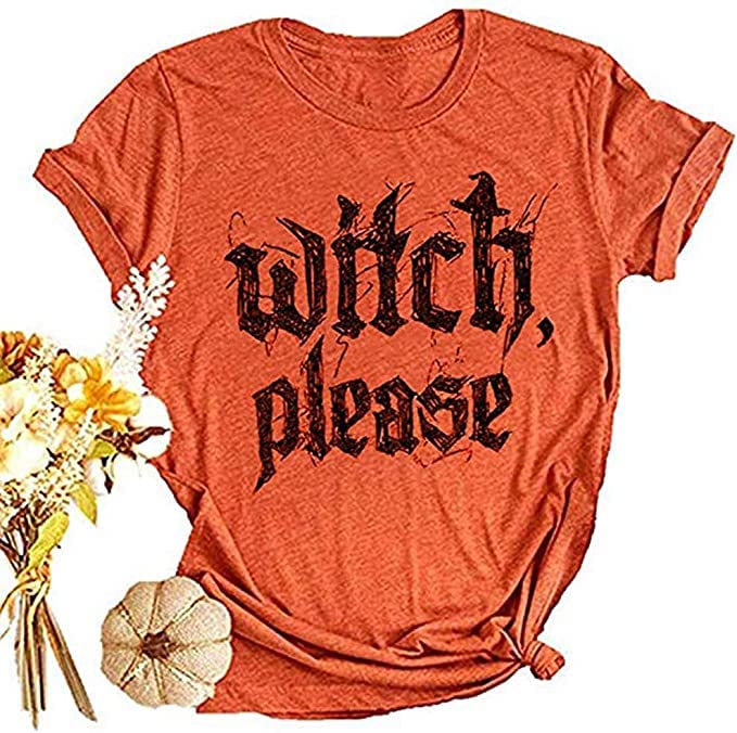 Womens Halloween T-Shirt Funny Short Sleeve Witch Please Graphic Tees Tops Main image