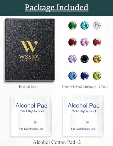 12 Pairs Silver Earrings Surgical Steel Earrings Women's Earrings Hypoallergenic Earrings Set Men's Earrings 12 Colors CubicZirconia Studs Earrings