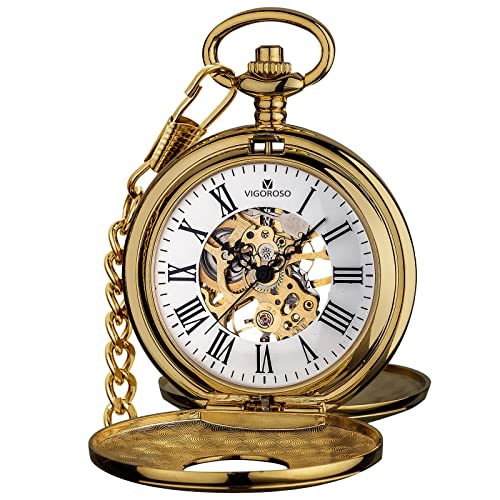 Mechanical Skeleton Pocket Watch with Chain
