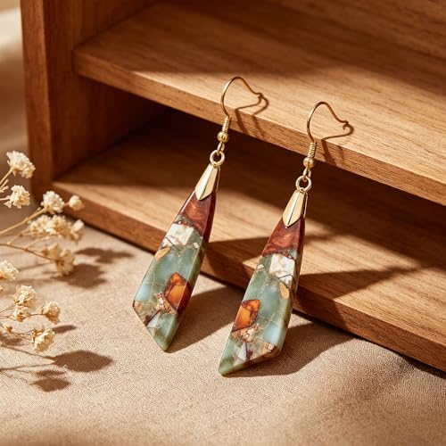 Natural Stone Long Drop Boho Earrings