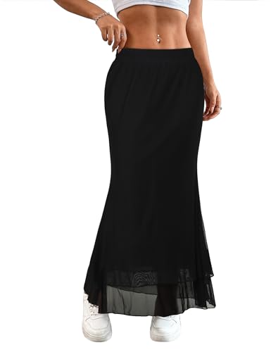 Women Maxi Skirt Flowy Elastic High Waisted Leopard Print Skirts