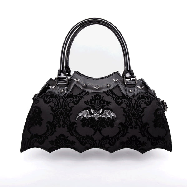 Bat Shaped Damask Handbag with Metal Embellishments