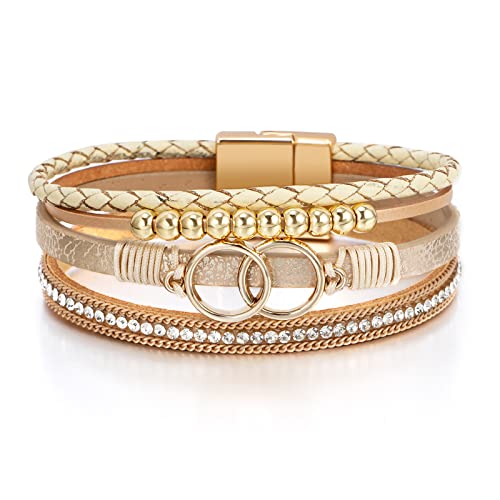 Fesciory Leather Wrap Bracelet for Women, Boho Western Layered Cuff Jewelry