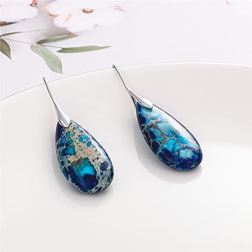 Stone Fishhook Dangle Drop Earrings