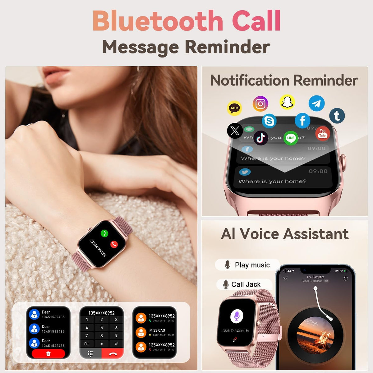 Smart Watch for Women Fitness Tracker: Rose Gold Bluetooth Make Answer