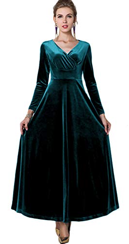Urban CoCo Women Long Sleeve V-Neck Velvet Stretchy Long Dress Secondary image