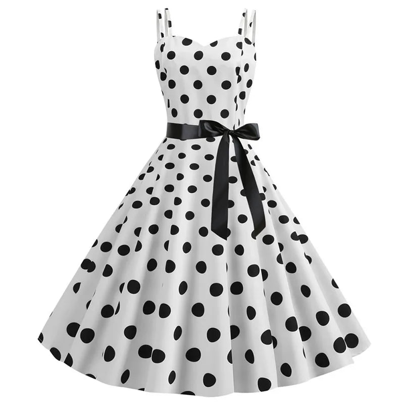 Summer Sexy Spaghetti Strap Polka Dot Dress Big Swing Party Rockabilly Dress Vestidos