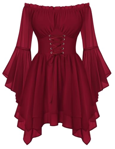 Scarlet Darkness Renaissance Costume Women Chiffon Corset Pirate Mini Dress