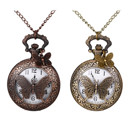 Hollow Butterfly Pocket Watches: Bronze Vintage Retro Analog Quartz Wa
