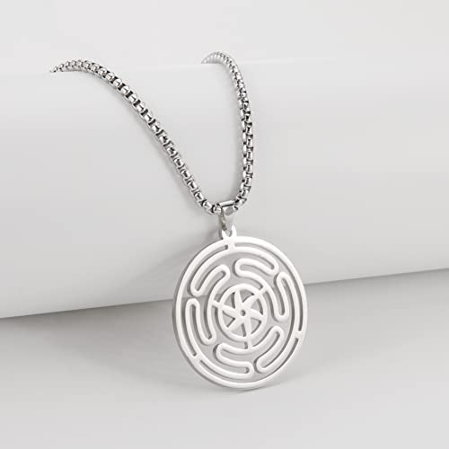 VASSAGO Wheel of Hecate Necklace Stainless Steel Triple Moon Goddess Hekate Strophalos Pendant Pagan Wicca Amulet Jewelry for Women Men