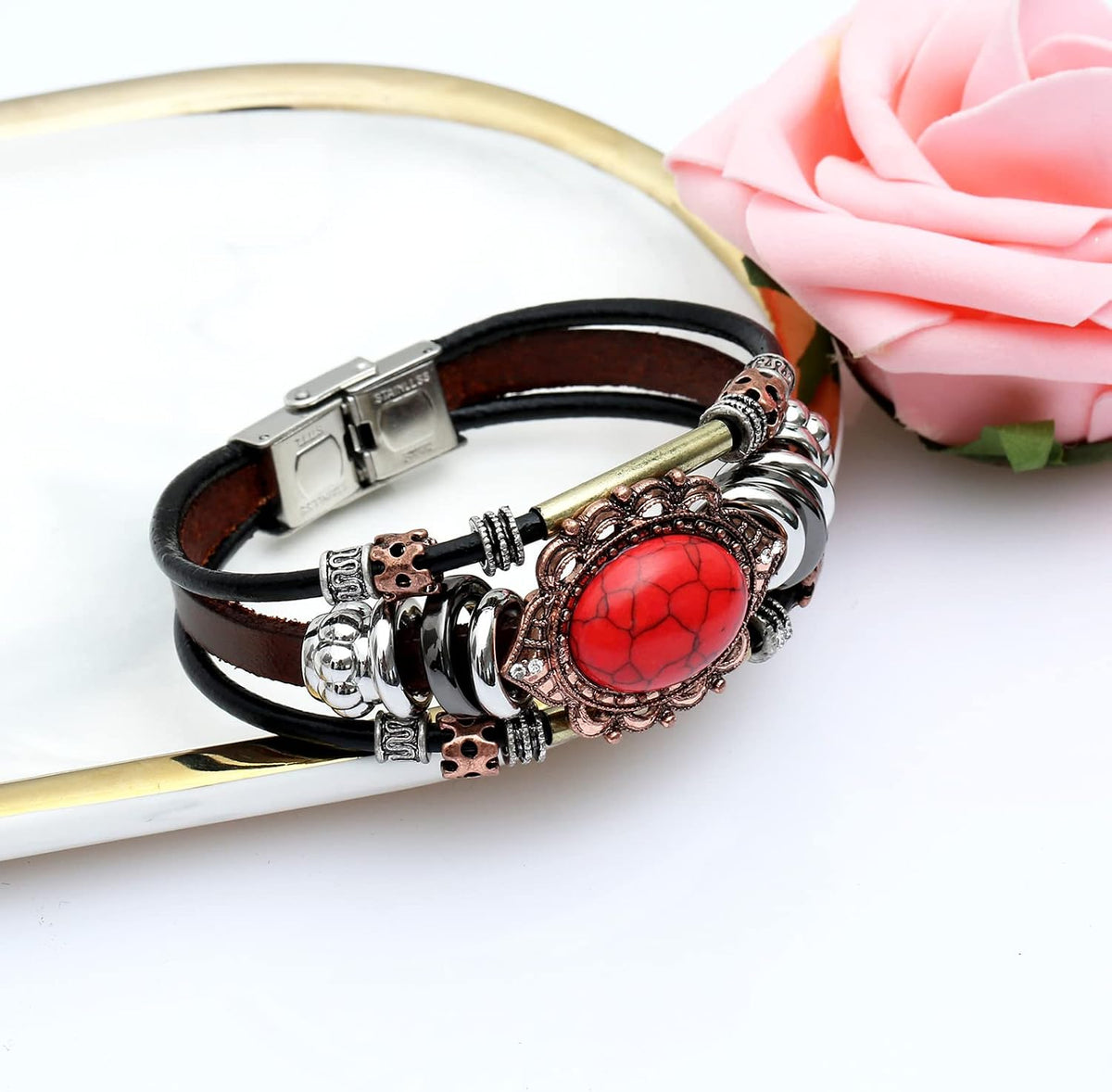 S SUSANN Leather Bracelets for Women Multilayer Bracelets for Women with Genuine Leather Layered Bracelets Boho/Bohemia Style Jewelry for Men and Woman