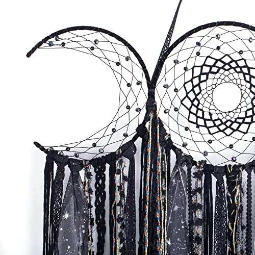 Black Triple Moon Goddess Dream Catcher Macrame Wall Hanging, Pagan Decor