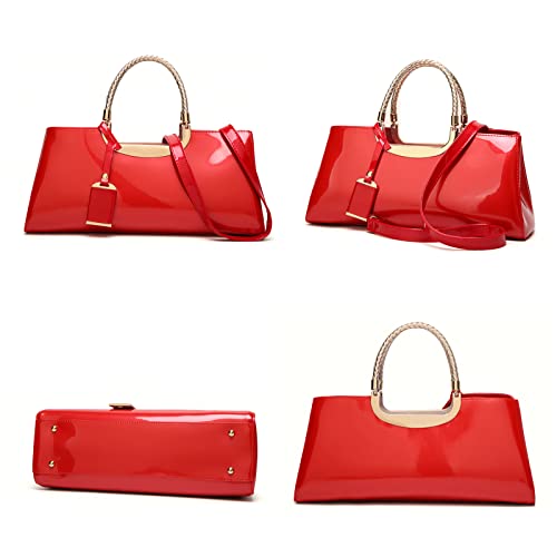 Patent Leather Structured Shoulder Handbag — Evening Party Satchel & Crossbody Top Handle Bag