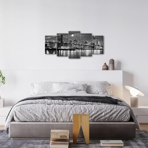 5-Piece Brooklyn Bridge Full Moon Canvas Wall Art